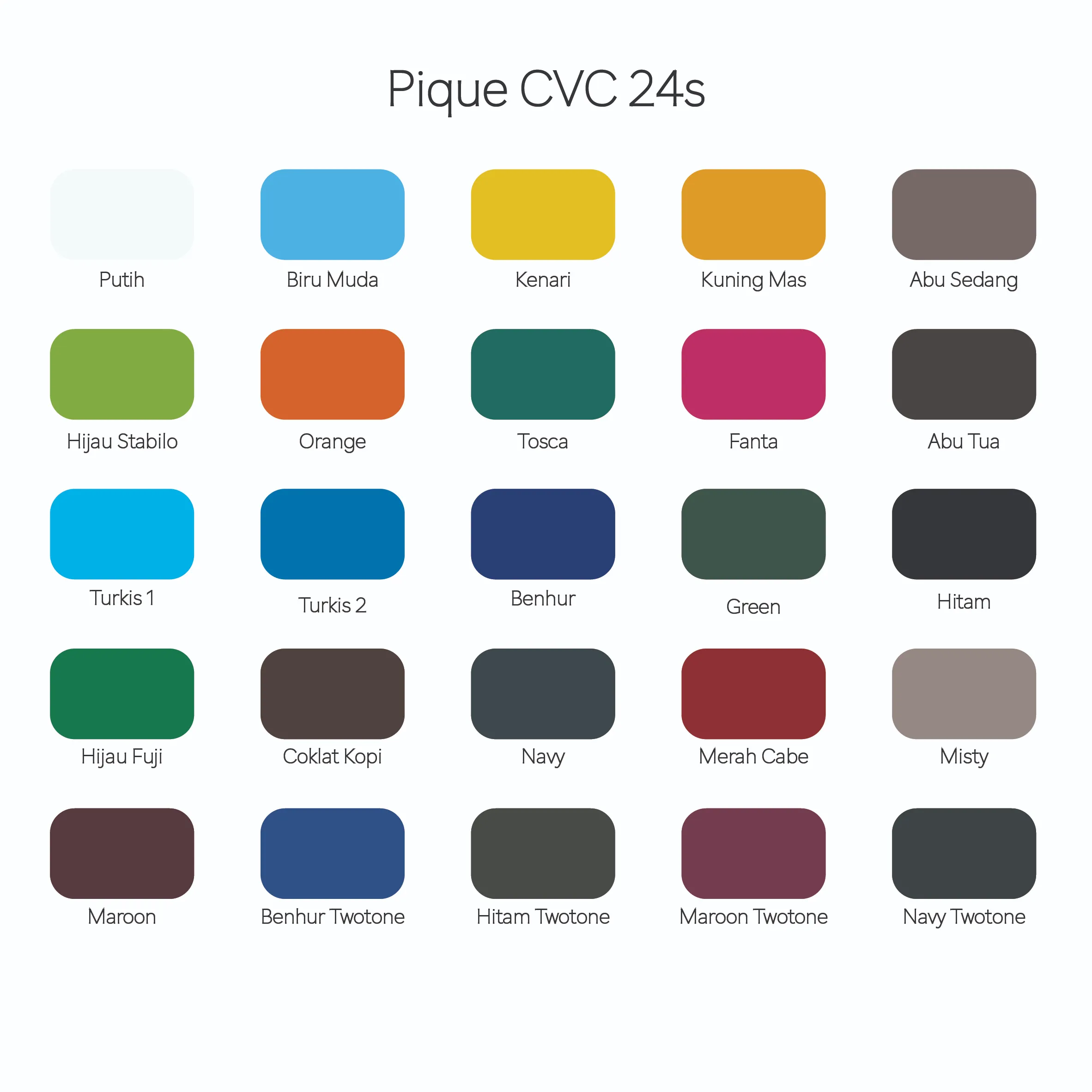 Foto Katalog Warna Kain Pique CVC